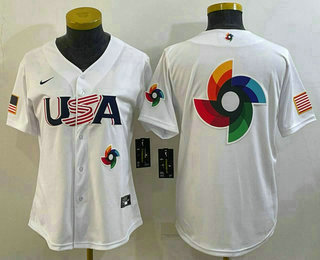 Womens USA Baseball Big Logo 2023 White World Baseball Classic Stitched Jerseys